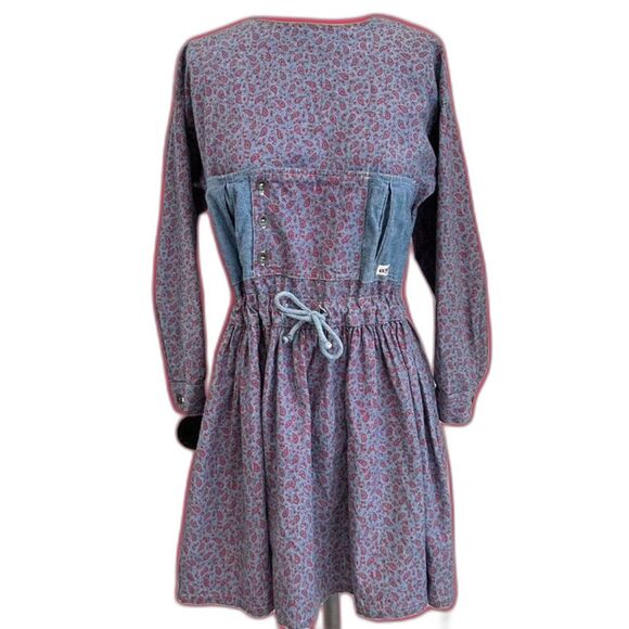 Vintage 80s 90s Guess Jeans Denim Paisley DRESS by Georges Marciano - Picture 1 of 12